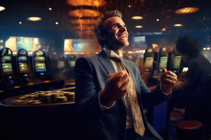 Permainan slot Tarung Mesin dengan gulungan berwarna dan simbol jackpot